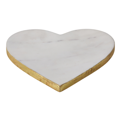Marble Heart Tray with Gold Edges – White | Plateau en forme de cœur en marbre avec bordures dorées - blanc