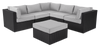 Barbados 5-Piece Outdoor Patio Set with 3 Corner Chairs & 2 Armless Chairs - Hand-Woven Resin Wicker, UV & Weather Resistant - Black/Grey