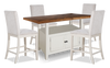 Piper 5pc Counter-Height Dining Set with Table & 4 Chairs, 60-72\" Extension, Storage – White
