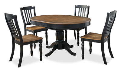 Stella 5pc Dining Set with Table & 4 Chairs, 42-57"W Butterfly Leaf Extension, Round - Black/Brown | Ensemble de salle à manger Stella 5 pièces avec table ronde de 42 po à 57 po (L), rallonge papillon et 4 chaises - noir et brun