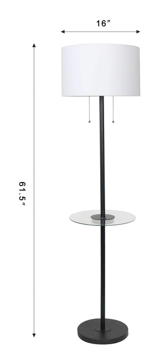 Kort & Co. Alban 26\" Black Floor Lamp with USB Charging and Built-in Side Table