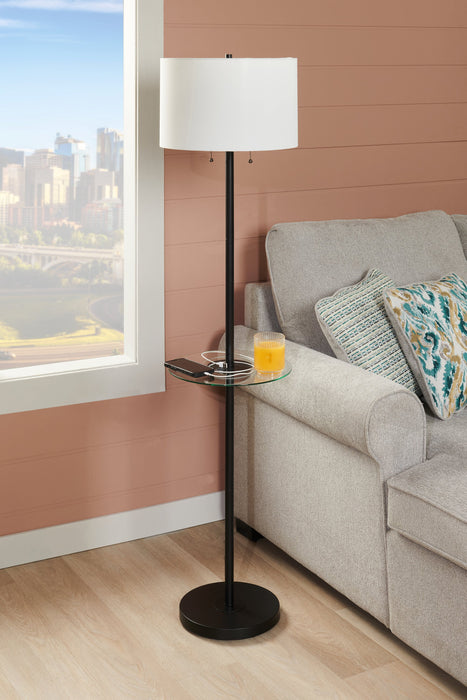 Kort & Co. Alban 26\" Black Floor Lamp with USB Charging and Built-in Side Table
