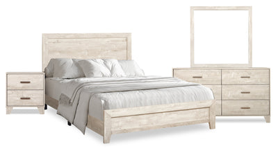 Arbor 6pc Bedroom Set with Panel Bed, Dresser, Mirror & Nightstand, Driftwood White - Full Size | Ensemble de chambre à coucher Arbor 6 pièces bois de grève blanc avec lit à panneaux, commode, miroir et table de nuit - format lit double