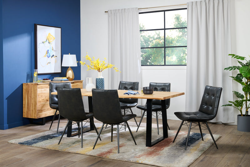 Avis Dining Chair with Vegan Leather Fabric, Metal - Black