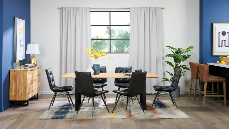 Avis Dining Chair with Vegan Leather Fabric, Metal - Black