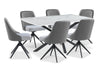 Bari 7pc Dining Set with Table & 6 Grey Swivel Chairs, Marble-Look Ceramic Top, Metal, 63\"W