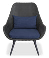 Costa Outdoor Patio Lounger Chair - Hand-Woven Resin Wicker & Metal, UV & Weather Resistant - Dark Grey/Blue