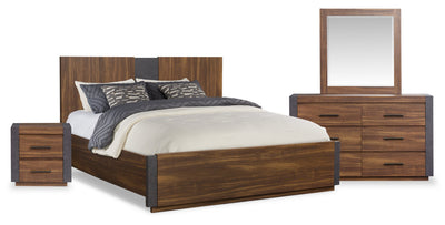 Scott Living Dante 6pc Bedroom Set with Bed, Dresser, Mirror & Nightstand, Brown - King Size | Ensemble de chambre à coucher Dante de Scott Living 6 pièces avec lit, commode, miroir et table de nuit, brun - format très grand lit