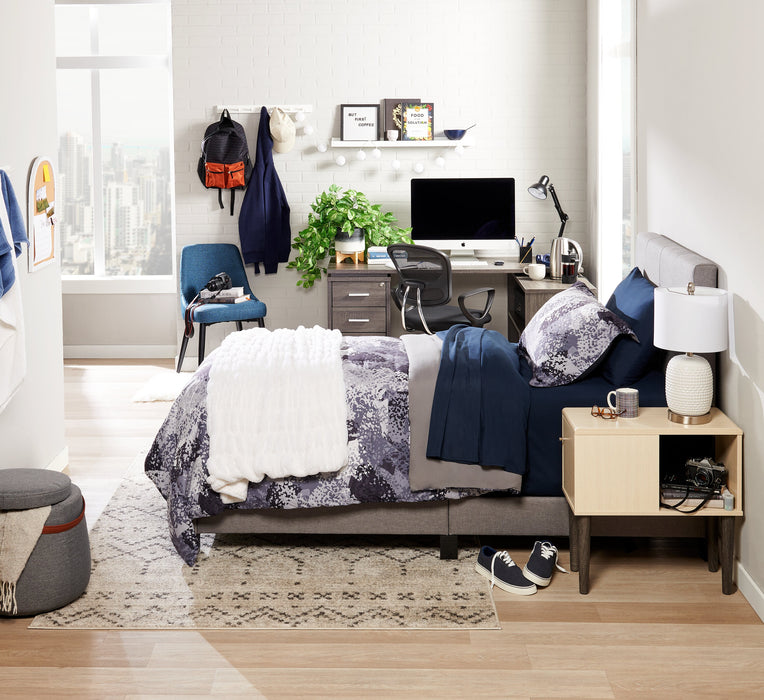 Eden Dining Chair with Linen-Look Fabric, Metal - Blue