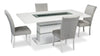 Garbo 5pc Dining Set with Table & 4 Chairs, Glass Insert, Pedestal Base, Glam, 78.75\"W - White