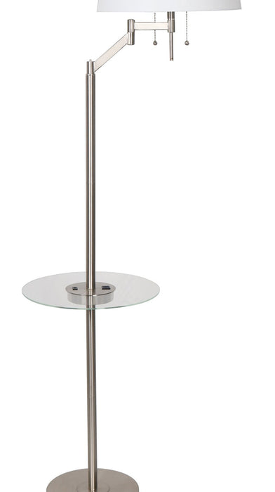 Kort & Co. Joss 61\" Brushed Steel Floor Lamp with USB Charging and Built-In Side Table