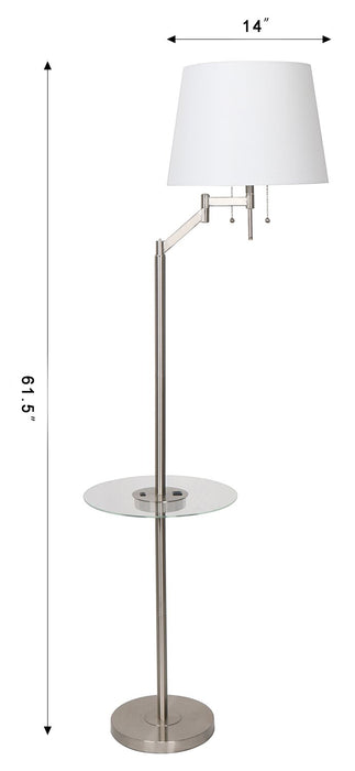 Kort & Co. Joss 61\" Brushed Steel Floor Lamp with USB Charging and Built-In Side Table