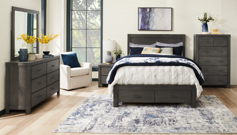Koda Platform Storage Bed with Headboard & Frame, Wooden, Grey - Queen Size