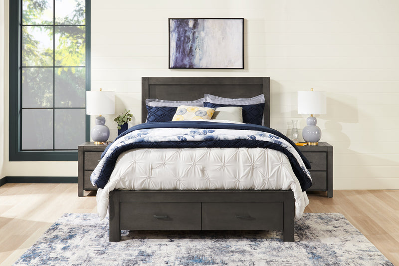 Koda Platform Storage Bed with Headboard & Frame, Wooden, Grey - Queen Size