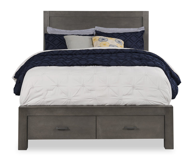 Koda Platform Storage Bed with Headboard & Frame, Wooden, Grey - Queen Size