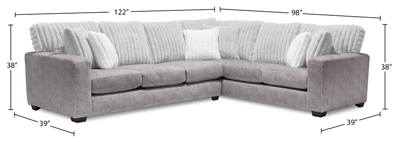 Made in Canada Koda 2-Piece Right-Facing Chenille Fabric Sectional with Reversible Cushions - Plush Paloma Grey