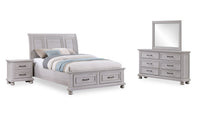 Kylie 6pc Bedroom Set with Storage Bed, Dresser, Mirror & Nightstand, Sand - Queen Size