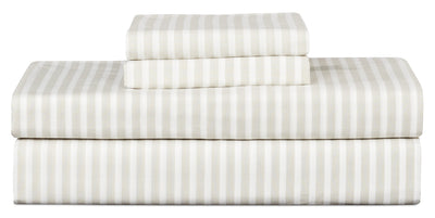 Striped 4-Piece Queen Cotton Sheet Set - Light Grey | Ensemble de draps Striped de 4 pièces en coton pour grand lit - gris clair