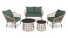 Kort & Co. Panama 5-Piece Outdoor Patio Set with Loveseat, 2 Chairs & Large & Small Tables - Hand-Woven Resin Wicker, UV & Weather Resistant - Natrual/Green