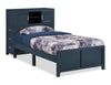 Quinn Platform Bed with Bookcase Headboard, Built-in Desk & Stool, Blue - Twin Size