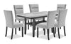 Libra 7pc Dining Set with Table & 6 Chairs, Marble-Look Top, 60\"W - Black/Grey
