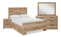 Derekson 6pc Bedroom Set with Side Storage Bed, Dresser, Mirror & Nightstand, Natural - Full Size