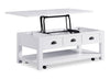 Centennial 48\" Modern Lift Top Coffee Table with Storage, Shelf & Casters - White
