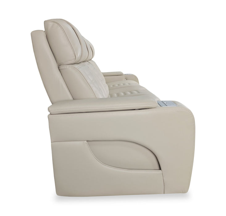 Zen 86\" Leather-Look Fabric Power Reclining Massage Sofa with Power Headrests and Drop-Down Console - Apricot