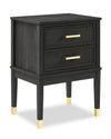 Alia Bedside 2-Drawer Nightstand with Gold Accent, 18\"W x 25.75\"H - Black