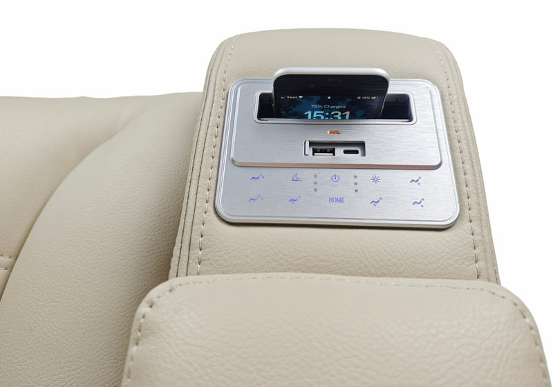 Zen 86\" Leather-Look Fabric Power Reclining Massage Sofa with Power Headrests and Drop-Down Console - Apricot