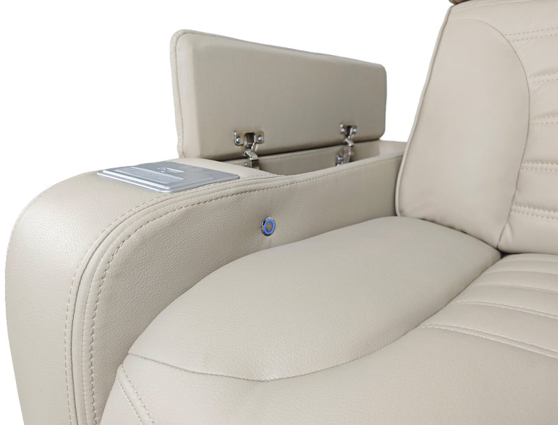 Zen 86\" Leather-Look Fabric Power Reclining Massage Sofa with Power Headrests and Drop-Down Console - Apricot