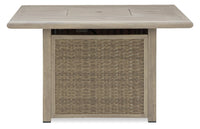 Muskoka Outdoor Patio Fire Pit Table - 50,000 BTU, Resin Wicker, Metal - Beige