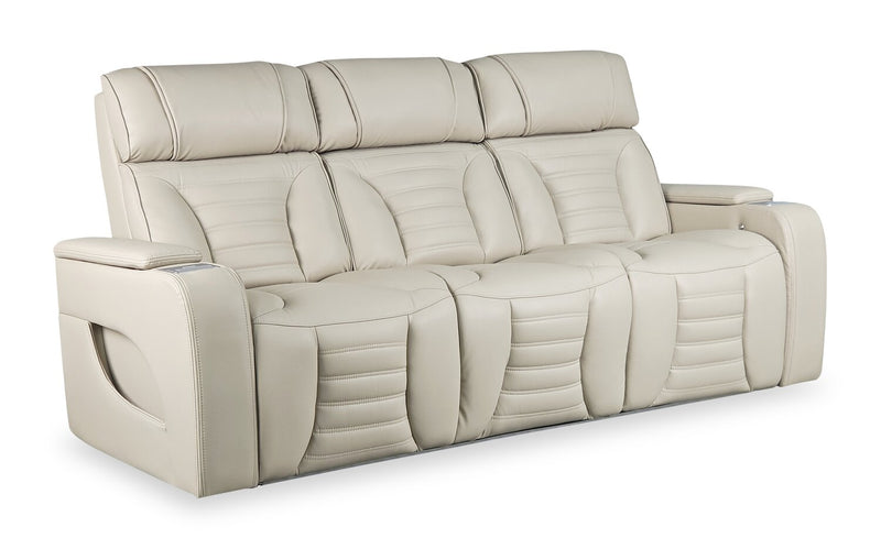 Zen 86\" Leather-Look Fabric Power Reclining Massage Sofa with Power Headrests and Drop-Down Console - Apricot