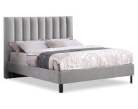 Amos Upholstered Platform Bed in Grey Fabric with Channelled Headboard - Full Size