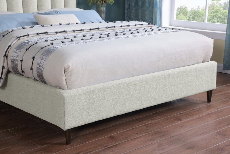 Kort & Co. Rain Upholstered Platform Bed in Taupe Fabric, Tufted - Queen Size
