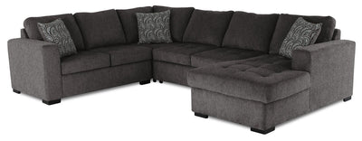 Made in Canada Legend 4-Piece Right-Facing Chenille Fabric Sleeper Sectional with Storage Chaise - Pewter Brown | Sofa-lit sectionnel de droite Legend 4 pièces fabriqué au Canada en tissu de chenille avec fauteuil long de rangement - brun étain