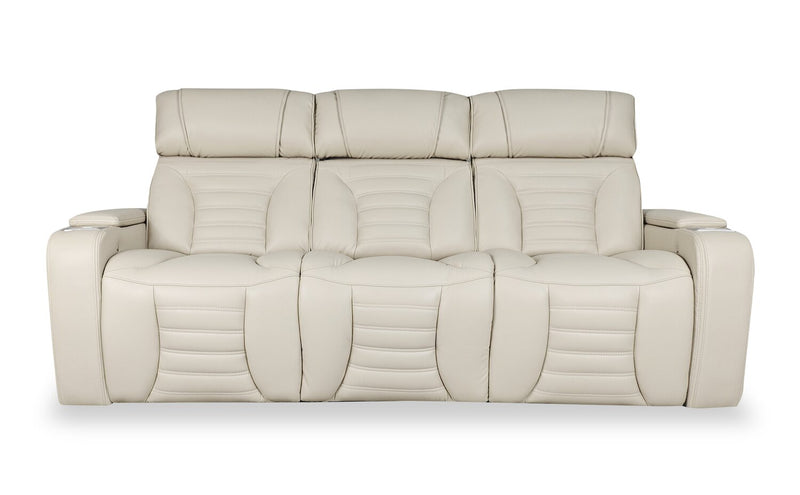 Zen 86\" Leather-Look Fabric Power Reclining Massage Sofa with Power Headrests and Drop-Down Console - Apricot