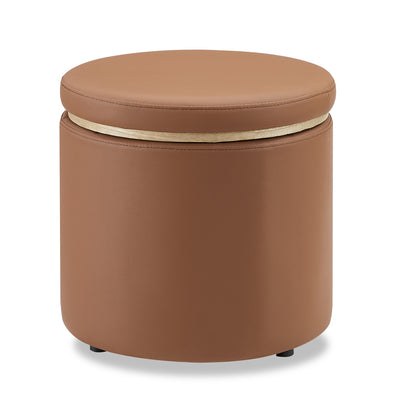 Manitoba 18" Round Storage Ottoman - Brown Faux Leather|Pouf de rangement rond Manitoba de 18 po - similicuir brun