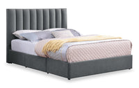 Amos Upholstered Storage Bed in Charcoal Fabric with Channelled Headboard & 3 Built-in Drawers - Full Size