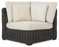 Halifax Outdoor Patio Corner Chair - Resin Wicker, Nuvella Fabric, UV & Weather Resistant - Beige/Brown