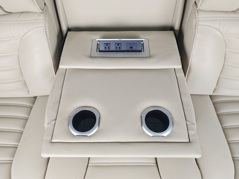 Zen 86\" Leather-Look Fabric Power Reclining Massage Sofa with Power Headrests and Drop-Down Console - Apricot