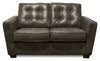 Clark 60\" Genuine Leather Loveseat with Button Tufting – Charcoal