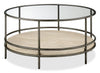 Saxon 38\" Modern Round Coffee Table with Shelf - Natural and Vintage Nickel