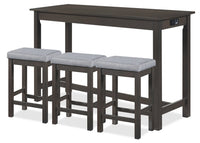 Noah 60” Modern Dinette with 3 Counter-Height Stools and USB Ports - Grey