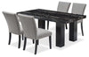 Burk 5pc Dining Set with Table & 4 Chairs, Resin Marble-Look Top, 72\"W - Black/Grey