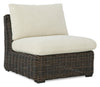 Halifax Outdoor Patio Armless Chair - Resin Wicker, Nuvella Fabric, UV & Weather Resistant - Beige/Brown