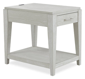 Vida 19” Solid Wood Chairside Table with Storage, Shelf, Lighting and USB - Sand