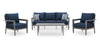 Barrie 4-Piece Outdoor Patio Set with Sofa, 2 Chairs and Table - Aluminum, UV & Weather Resistant  - Blue & Grey