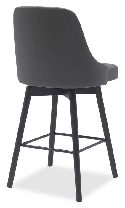 Nash Counter-Height Stool with Swivel Seat, Vegan Leather Fabric, Metal - Charcoal
