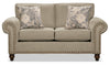 Made in Canada Wynn 70\" Chenille Fabric Loveseat with Nailhead Trim and Wood Bun Legs - Taupe